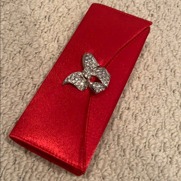 Red evening bag with rhinestone bow - Picture 8 of 8